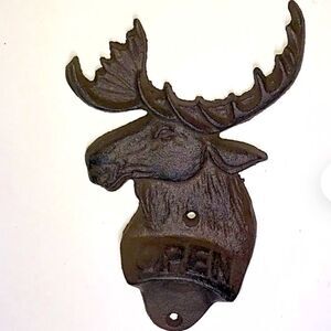 Cast iron brown moose wall mounted beer bottle opener
